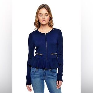 NWT Juicy Couture Navy Peplum Cashmere Blend Cardigan. Size S